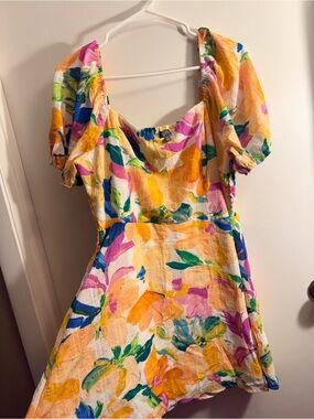 Floral Puff-Sleeve Mini Dress in Multicolor